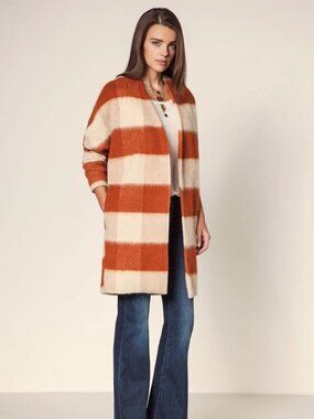 MAISON SCOTCH 60's Throw On Brown Check Wool Blend Blanket Coat, Size 3/4 L/XL